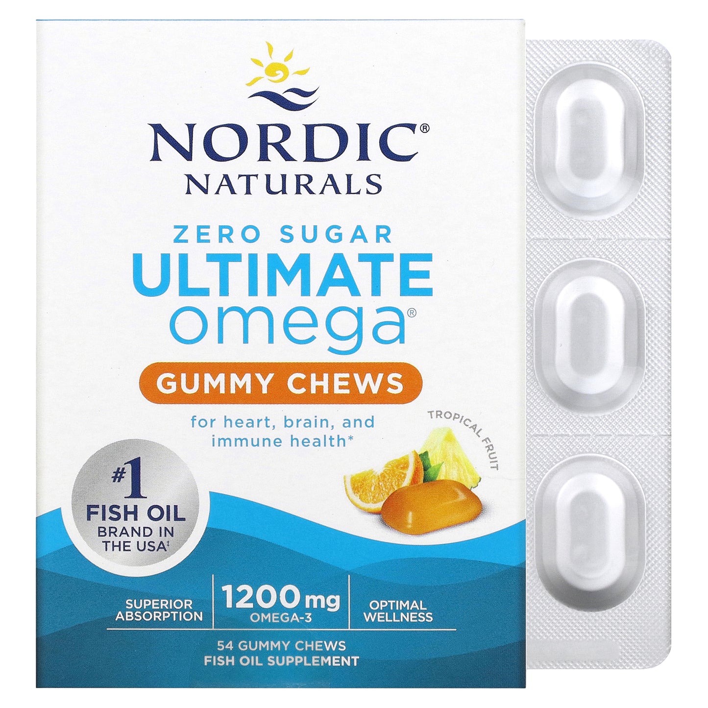 Nordic Naturals, Ultimate Omega, Tropical Fruit, 1,200 mg, 54 Gummy Chews (600 mg per Gummy)