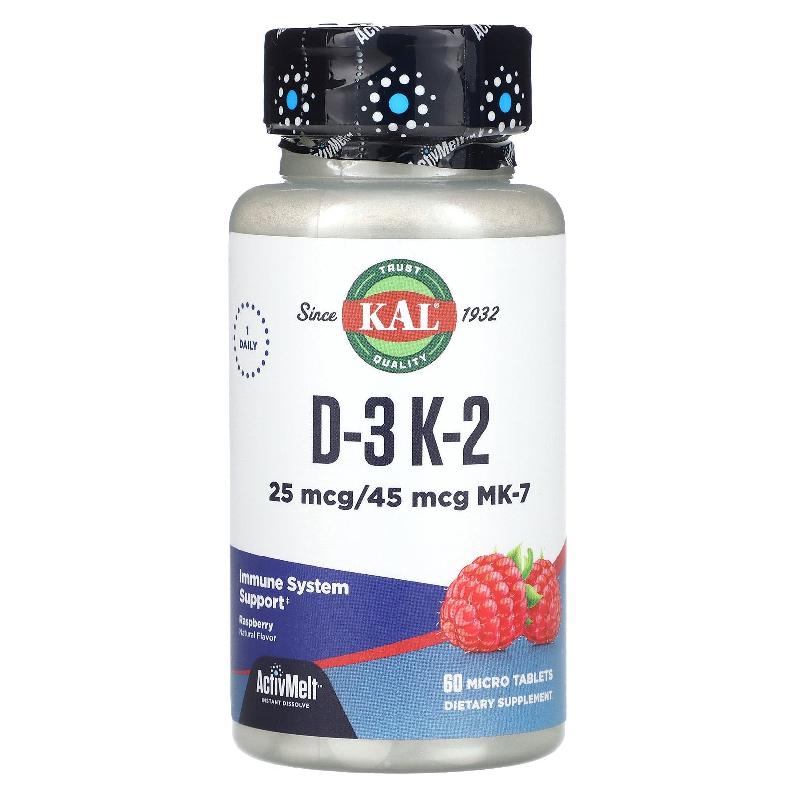 KAL, D-3, K-2 , Raspberry, 60 Micro Tablets