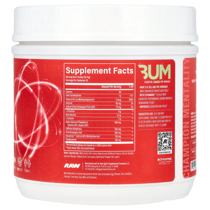 Raw Nutrition, Bum Essentials, Essential Charged Pre-Workout, Sour Watermelon, 0.92 lb (418.75 g)