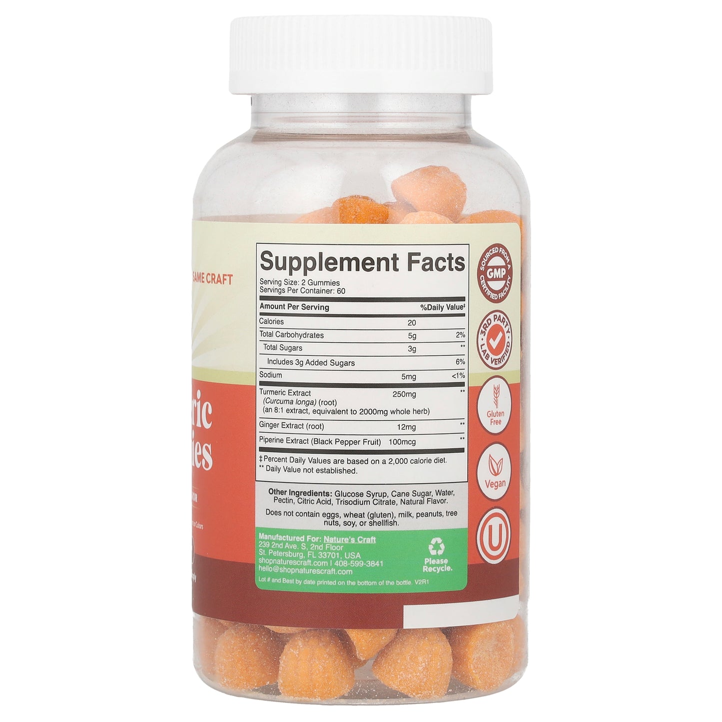 Nature's Craft, Turmeric Gummies, Peach, 120 Gummies