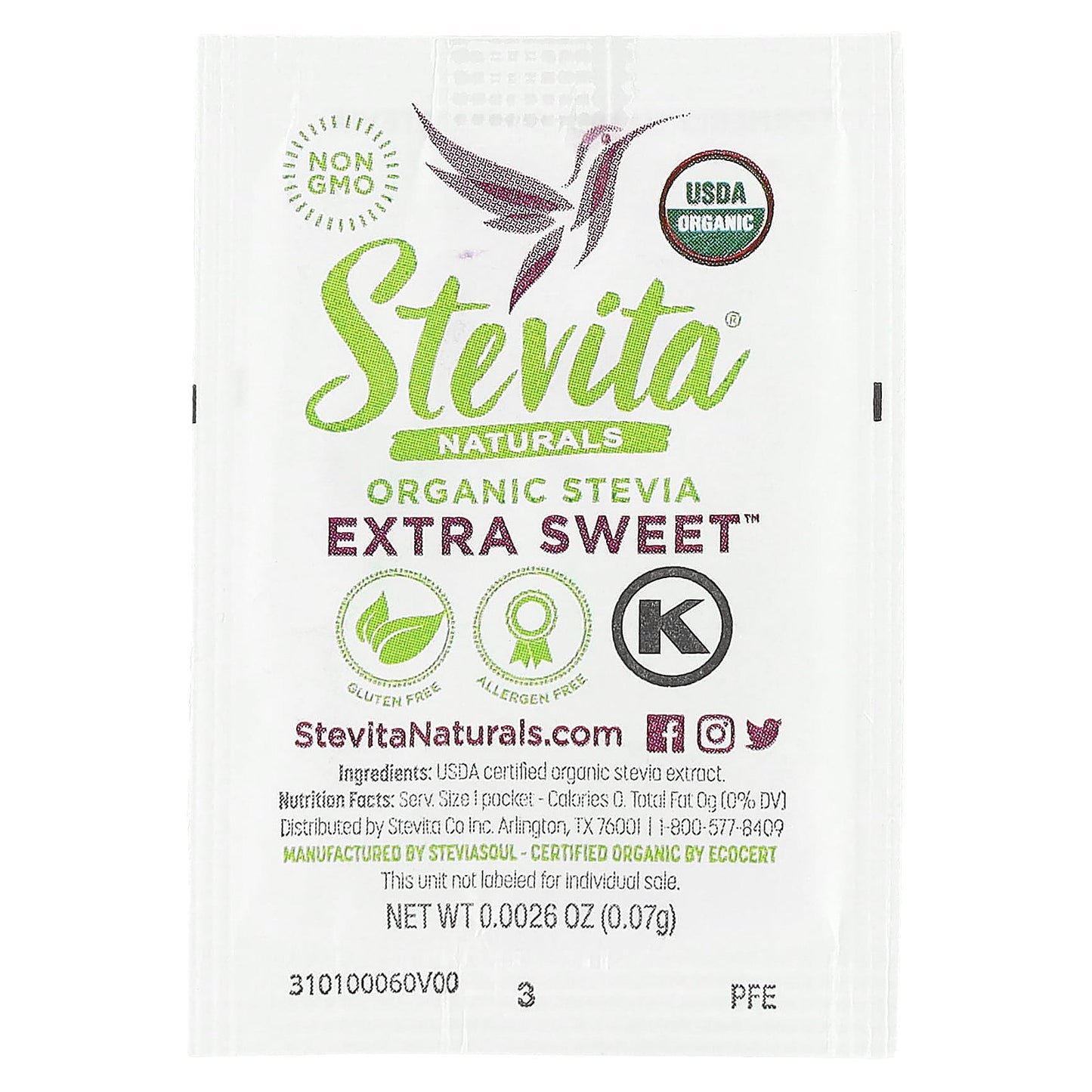 Stevita Naturals, Naturals, Organic Stevia, Extra Sweet, 50 Packets, 0.13 oz (3.75 g)