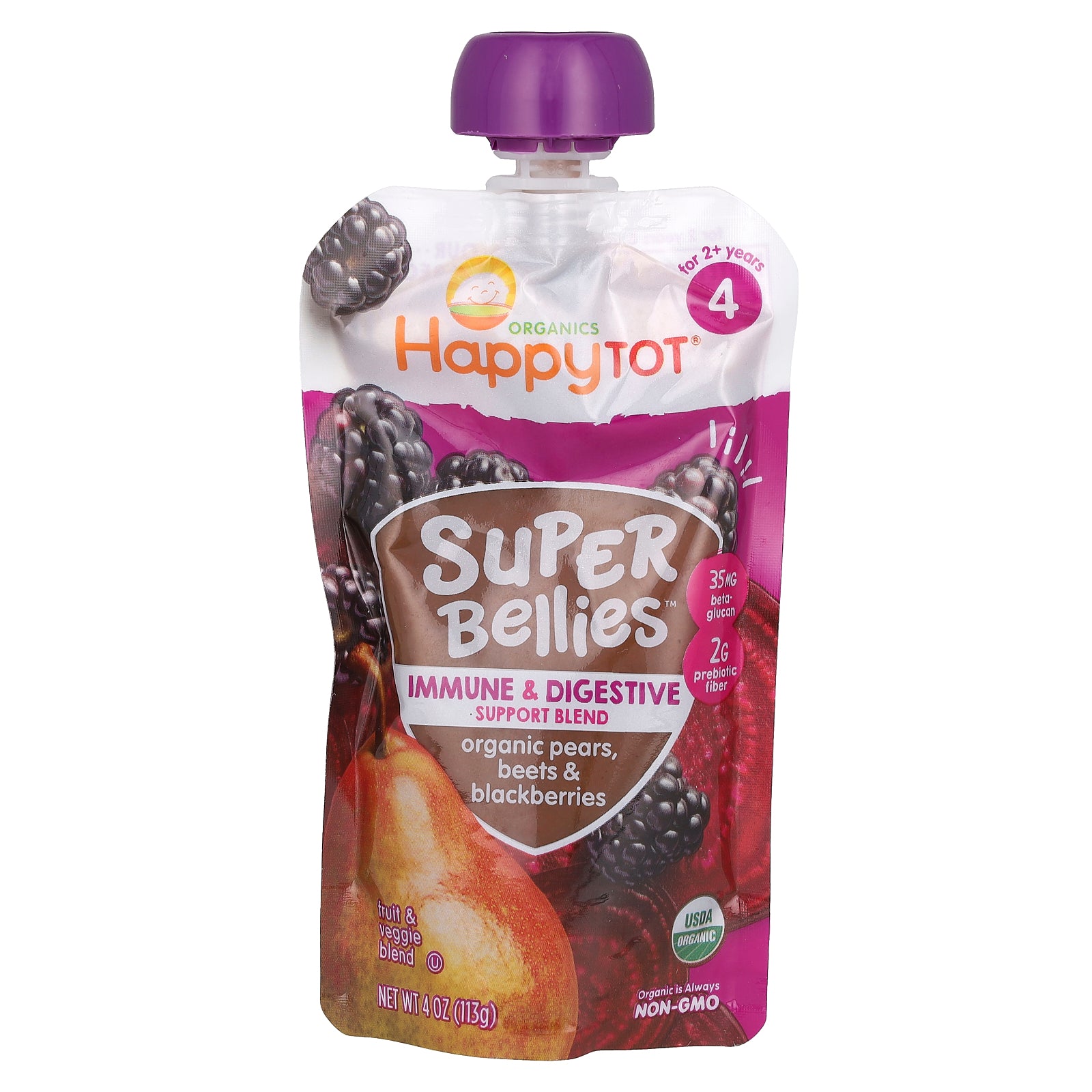 Happy Family Organics, Happy Tot®, Super Bellies™, For 2+ Years, Organic Pears, Beets & Blackberries, 4 oz (113 g)
