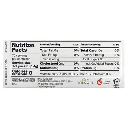 SweetLeaf Stevia, Organic Stevia Sweetener, 35 Packets, 1 oz (28.3 g)