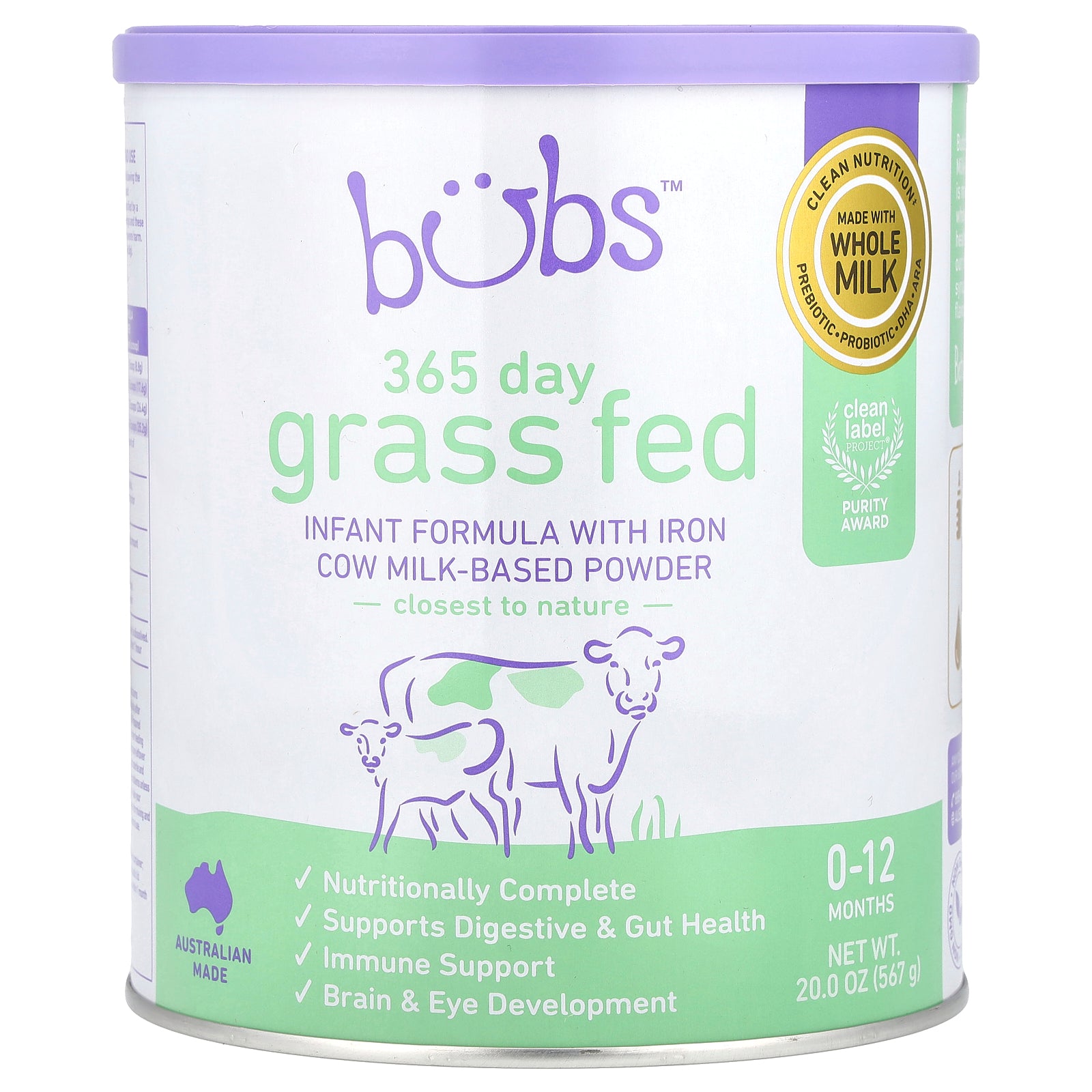 Aussie Bubs, 365 Day Grass Fed, Infant Formula With Iron Cow Milk-Based Powder, 0-12 Months, 20 oz (567 g)