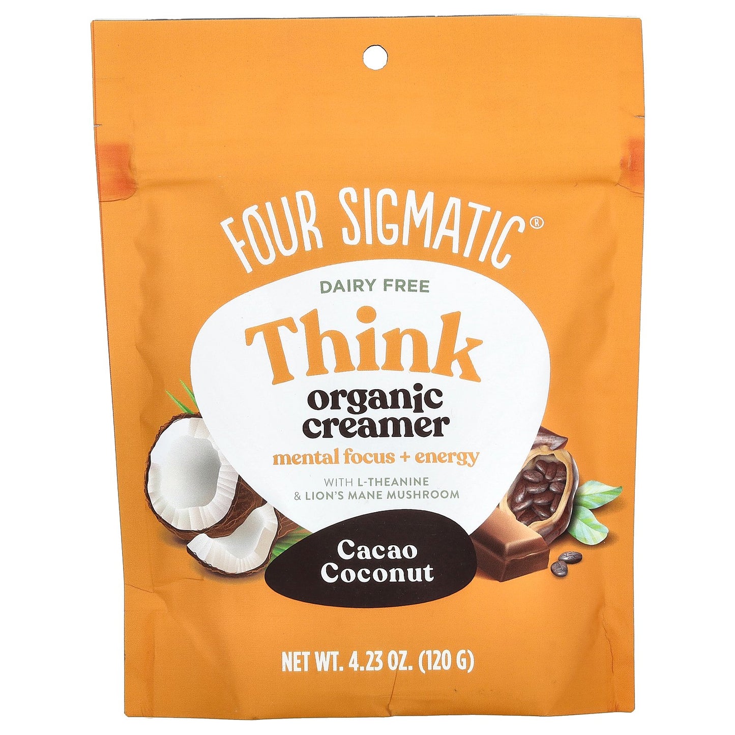 Four Sigmatic, Think Organic Creamer, Dairy Free, Cacao Coconut, 4.23 oz (120 g)