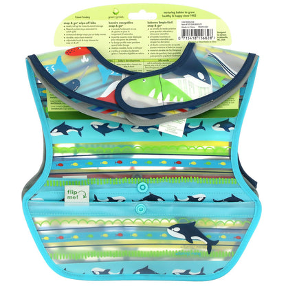 Green Sprouts, Snap & Go Wipe Off Bibs, 9-18 Months, Blue Whales, 3 Pack