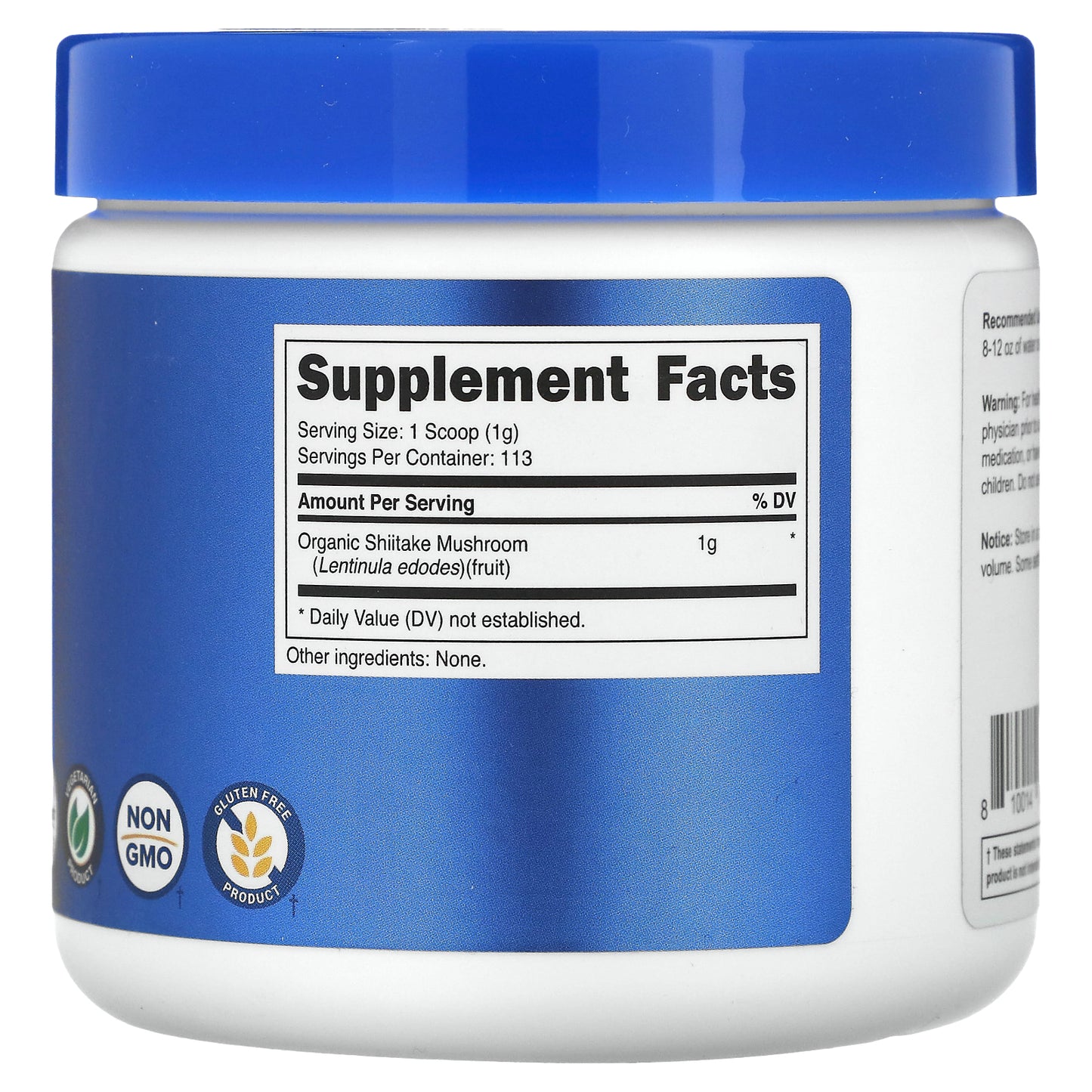 Nutricost, 100% Organic Shiitake Mushroom, Unflavored, 4 oz (113 g)