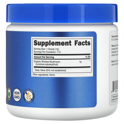 Nutricost, 100% Organic Shiitake Mushroom, Unflavored, 4 oz (113 g)