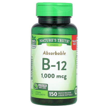 Nature's Truth, Absorbable B-12, 1,000 mcg, 150 Quick Release Liquid Softgels