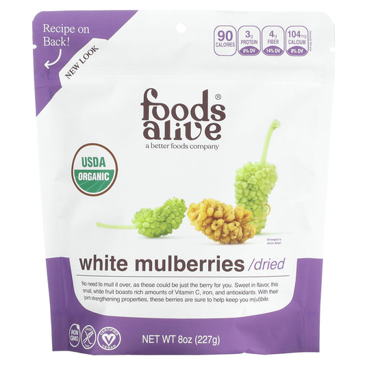 Foods Alive, Organic White Mulberries, Dried, 8 oz (227 g)