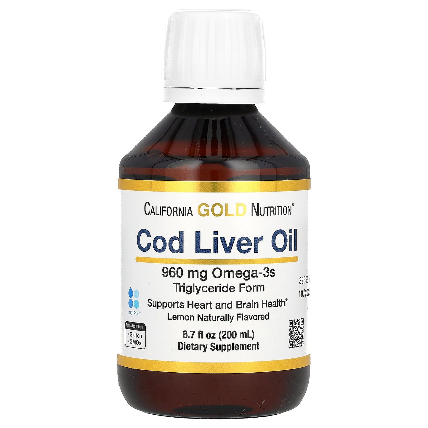 California Gold Nutrition, Cod Liver Oil with Omega-3 Fatty Acids, EPA, DHA, Vitamins A and D, Norwegian, Triglyceride Form, Natural Lemon, 6.7 fl oz (200 ml)
