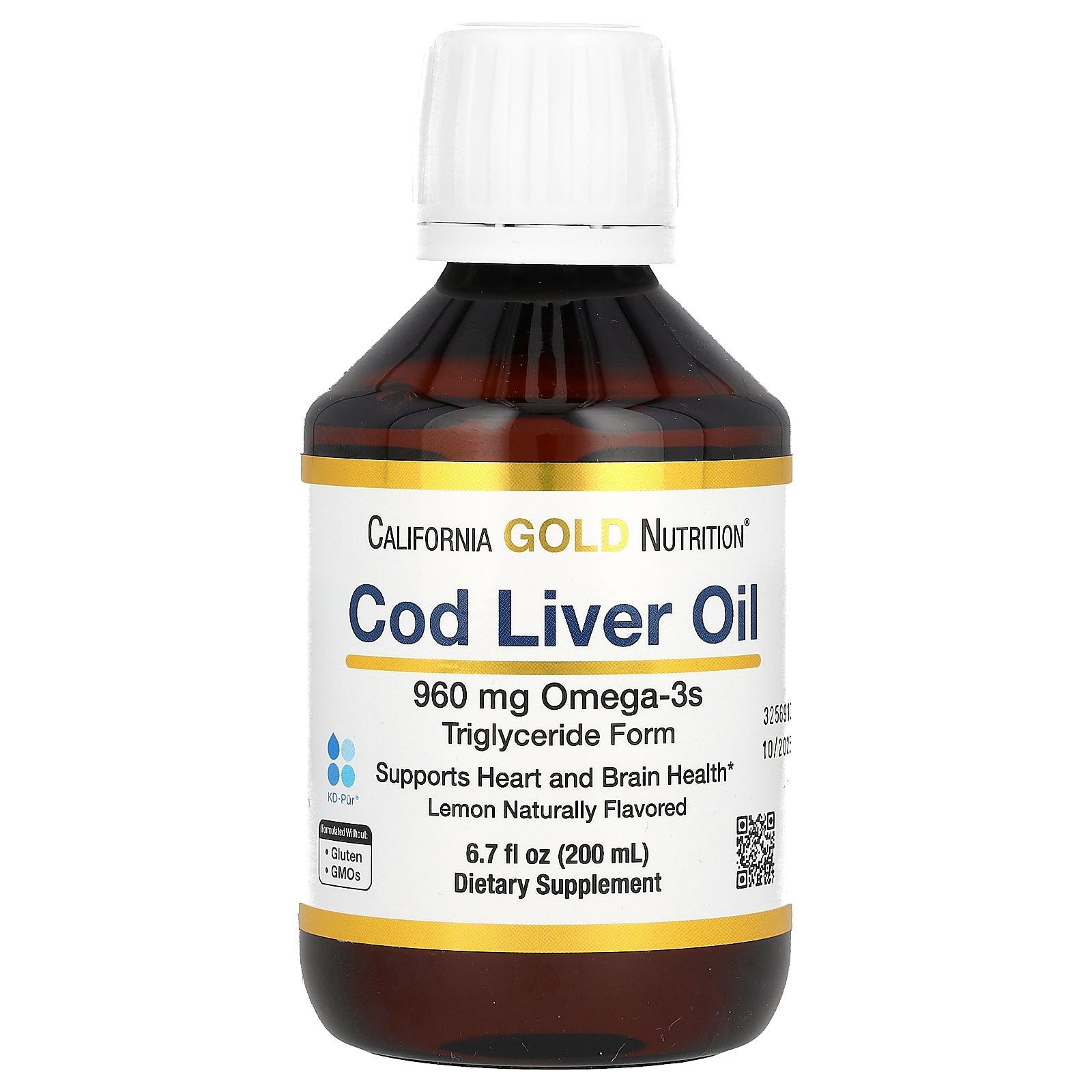 California Gold Nutrition, Cod Liver Oil with Omega-3 Fatty Acids, EPA, DHA, Vitamins A and D, Norwegian, Triglyceride Form, Natural Lemon, 6.7 fl oz (200 ml)