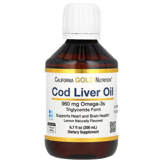 California Gold Nutrition, Cod Liver Oil with Omega-3 Fatty Acids, EPA, DHA, Vitamins A and D, Norwegian, Triglyceride Form, Natural Lemon, 6.7 fl oz (200 ml)