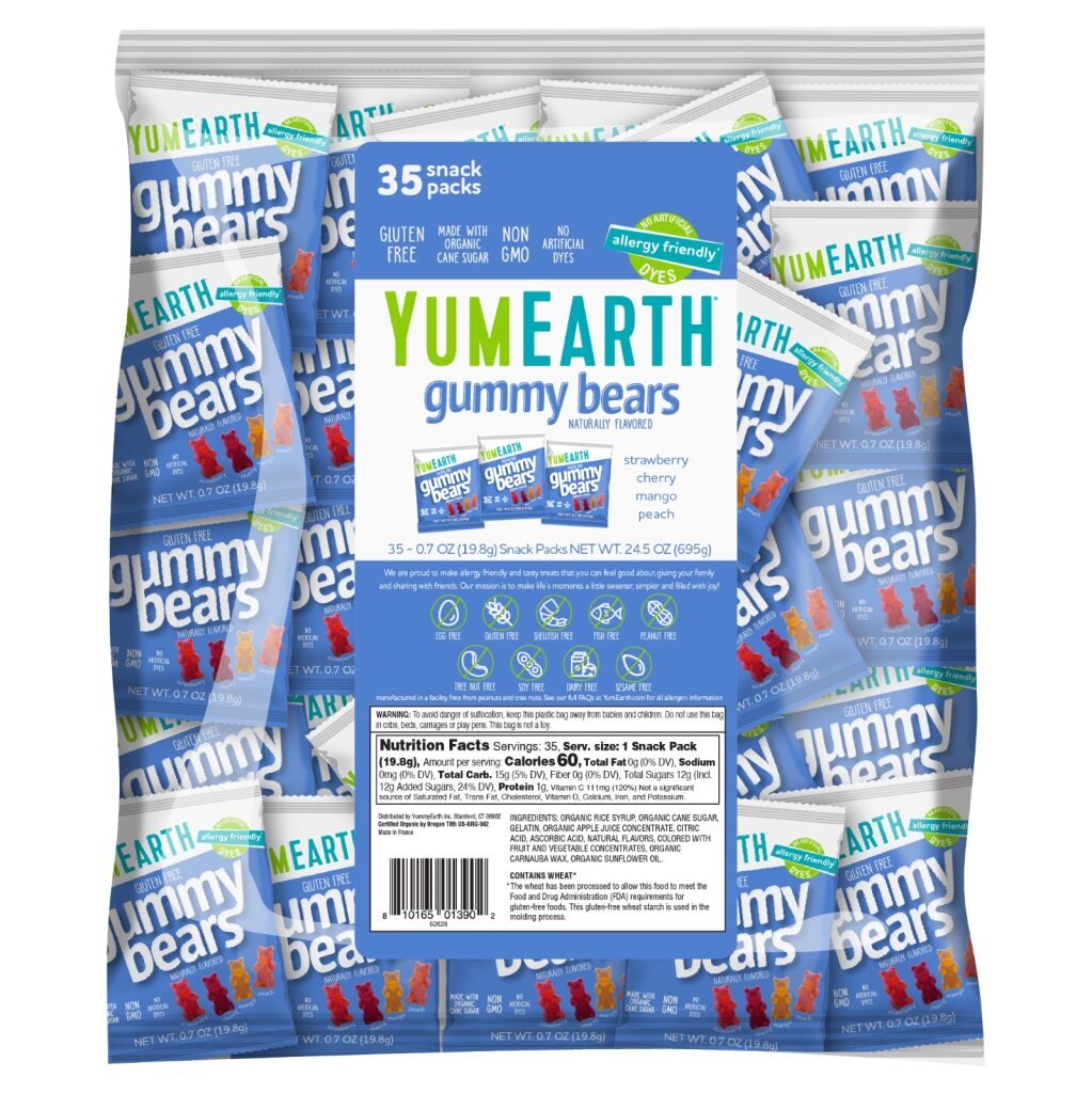 YumEarth, Gummy Bears, Assorted, 35 Snack Packs, 0.7 oz (19.8 g) Each