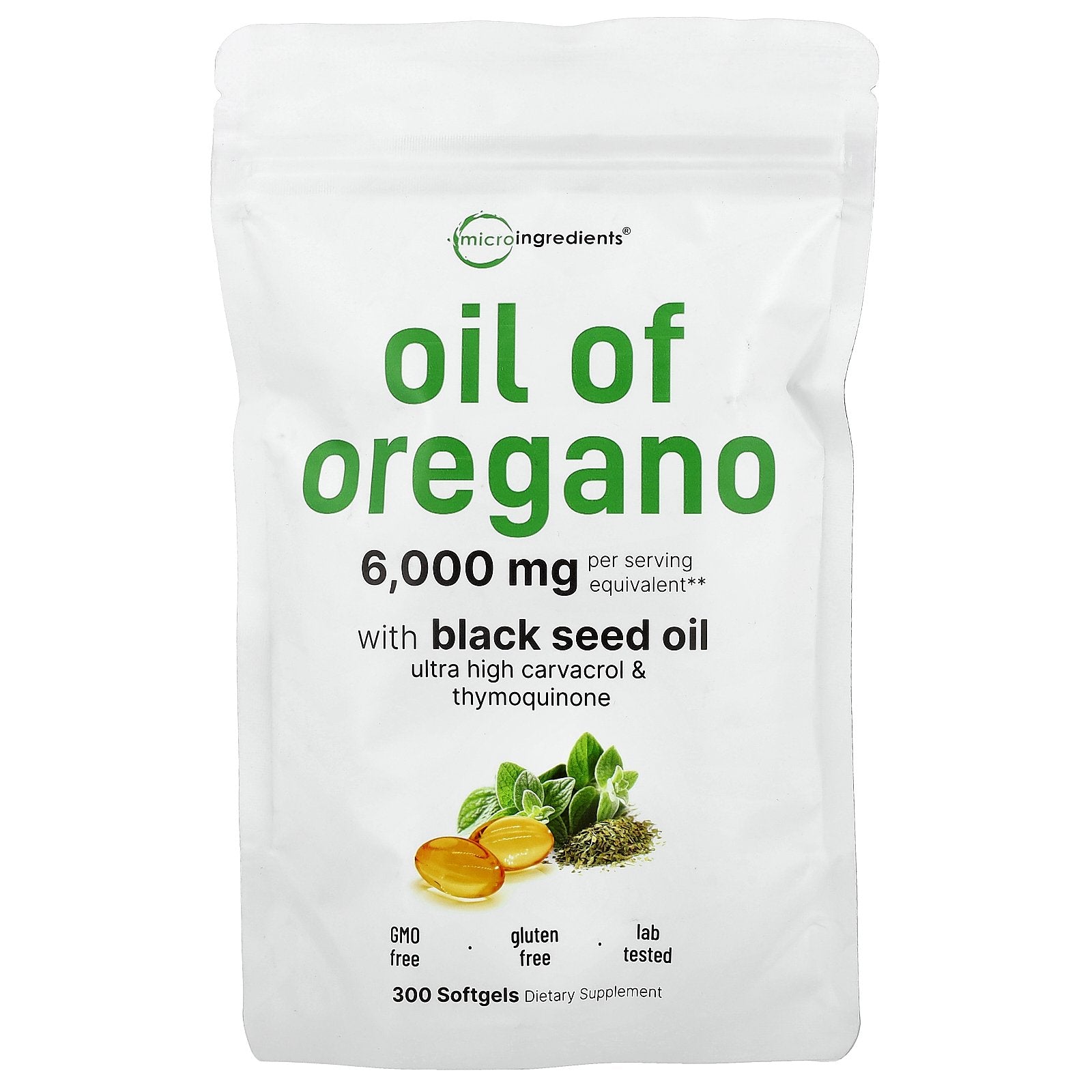 Micro Ingredients, Oil of Oregano with Black Seed Oil, 300 Softgels