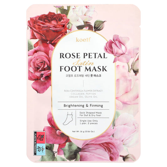 Koelf, Rose Petal Satin Foot Mask, 1 Pair, 0.56 oz (16 g)
