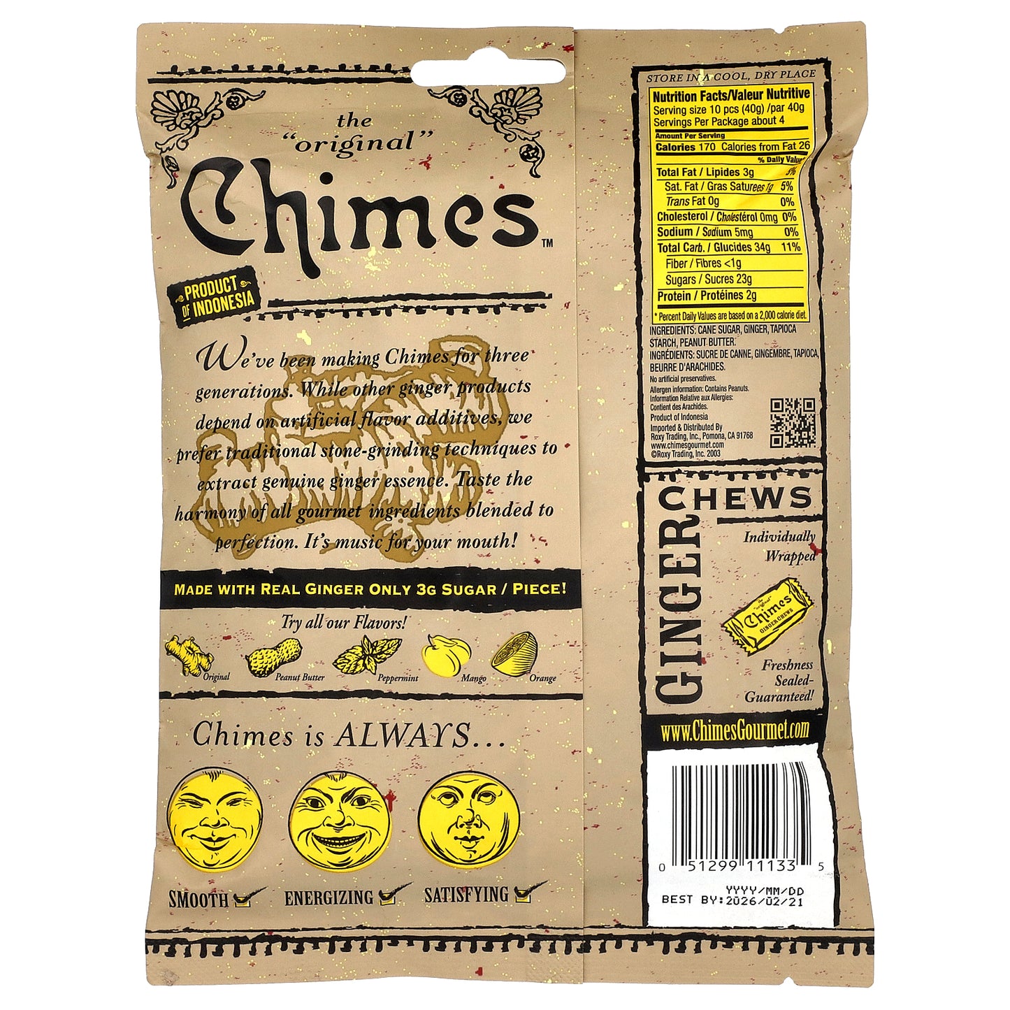 Chimes, Ginger Chews, Peanut Butter, 5 oz (141.8 g)