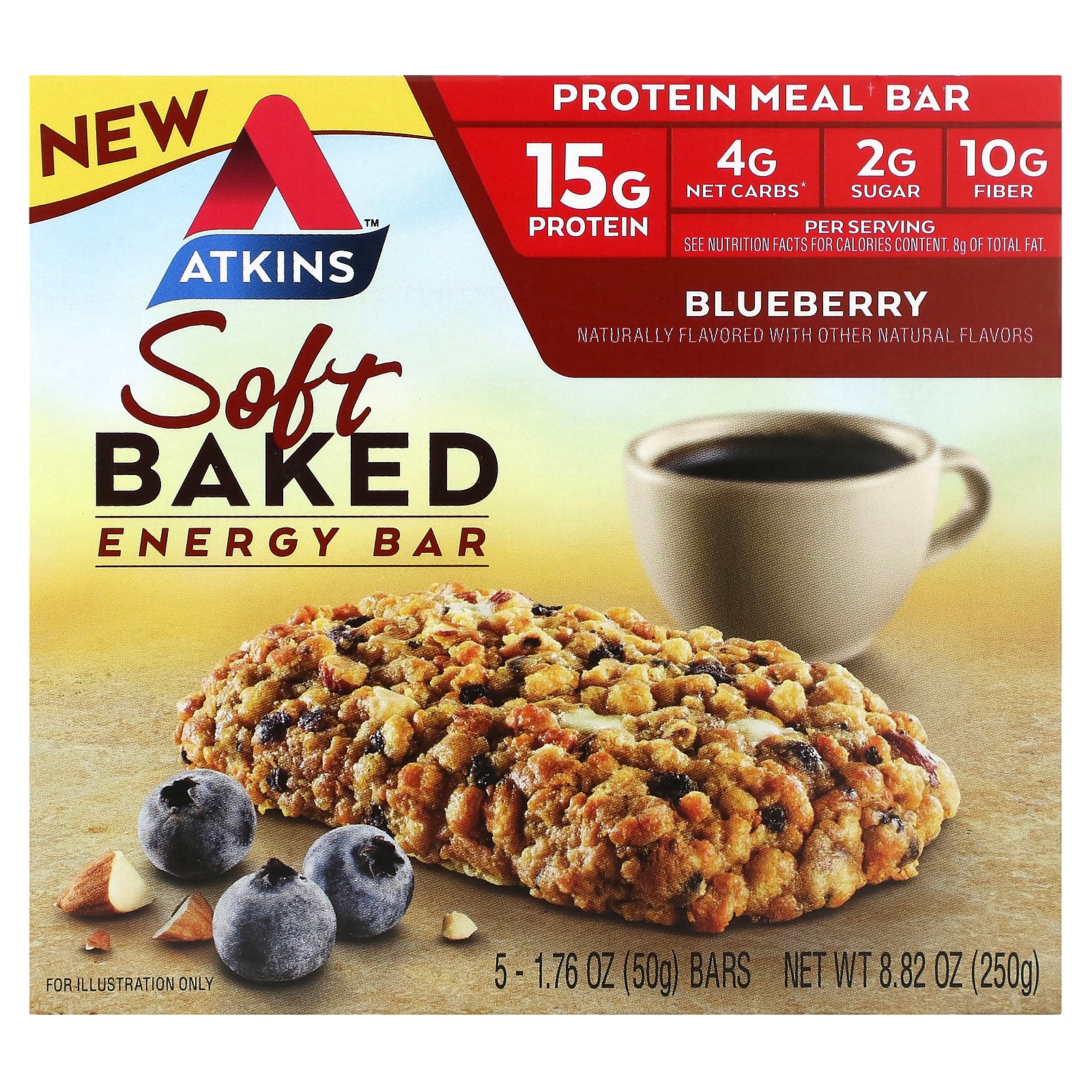 Atkins, Soft Baked Energy Bar, Blueberry, 5 Bars, 1.76 oz (50 g) Each