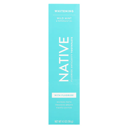 Native, Whitening Toothpaste, With Fluoride, Wild Mint & Peppermint Oil, 4.1 oz (116 g)