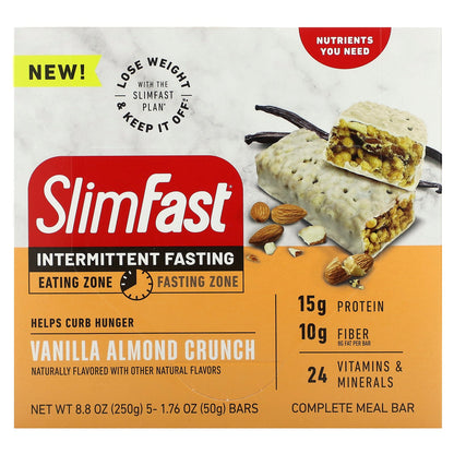 SlimFast, Intermittent Fasting, Complete Meal Bar, Vanilla Almond Crunch, 5 Bars, 1.76 oz (50 g) Each