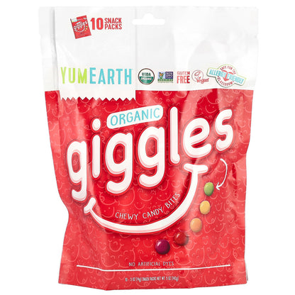 YumEarth, Organic Giggles, Chewy Candy Bites, 10 Snack Packs, 0.5 oz (14 g) Each