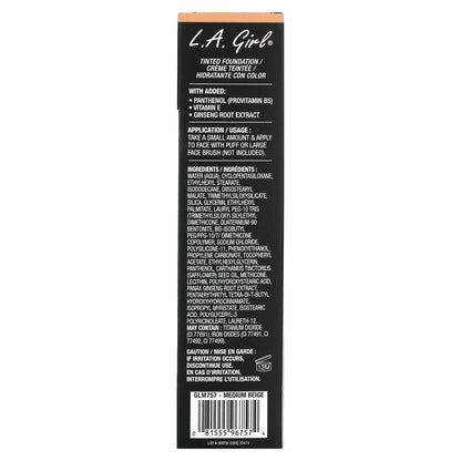 L.A. Girl, Tinted Foundation, Medium Beige, 1 fl oz (30 ml)