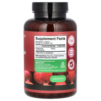Nature's Craft, Pomegranate Extract , 500 mg , 180 Capsules
