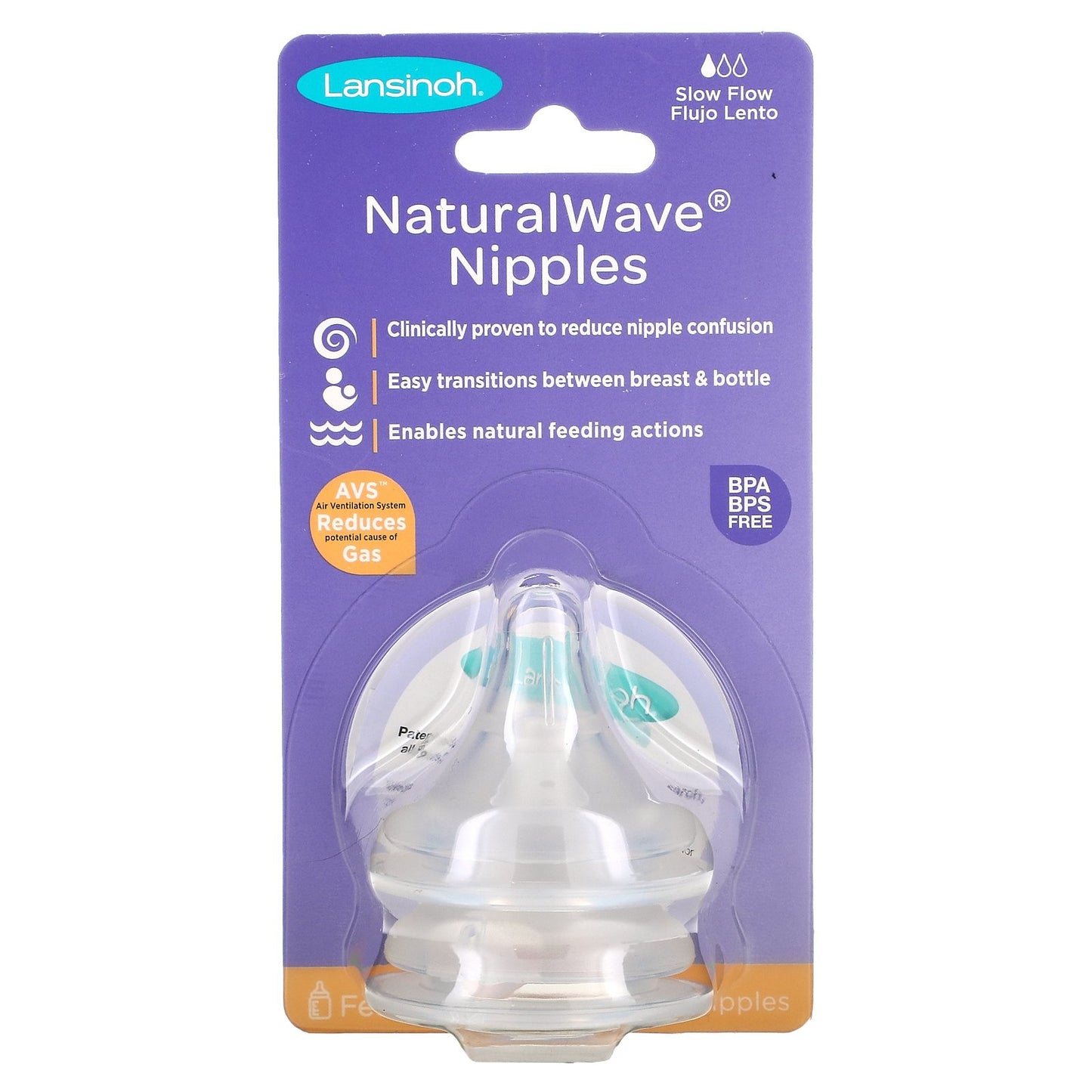 Lansinoh, mOmma, NaturalWave Nipples, Slow Flow, 2 Nipples