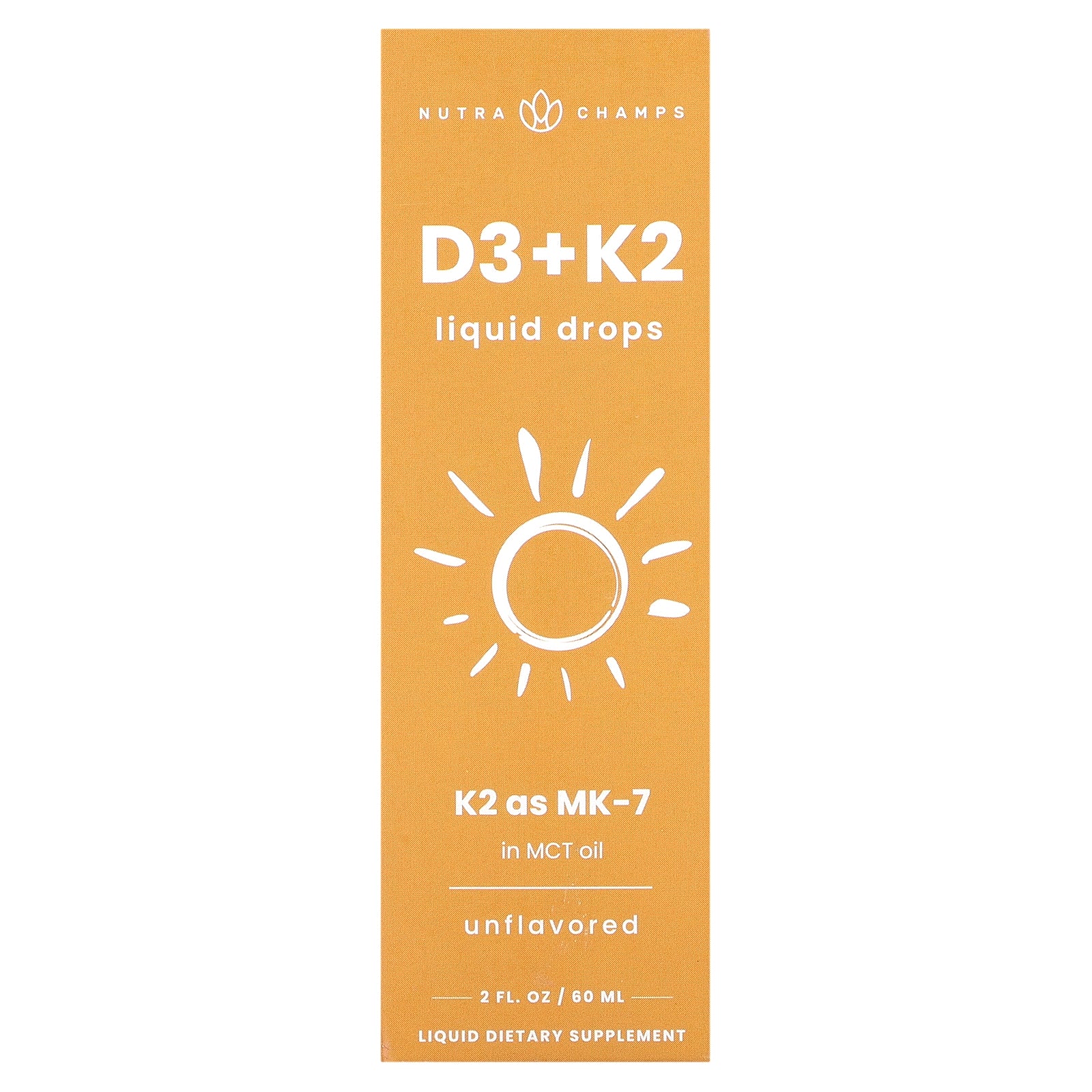 NutraChamps, D3 + K2 Liquid Drops, Unflavored, 2 fl oz (60 ml)