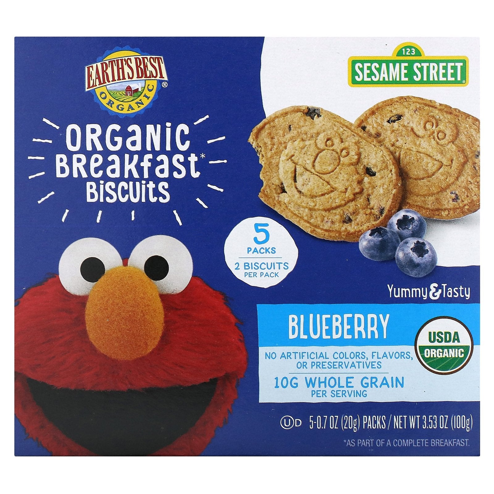 Earth's Best, Organic Breakfast Biscuits, 2 Years and Up, Blueberry, 5 Packs, 0.7 oz (20 g) Each