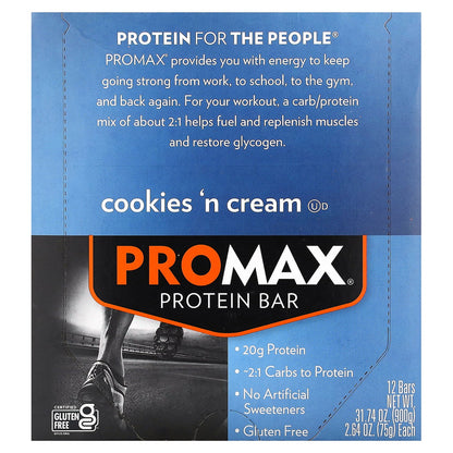 NuGo Nutrition, ProMax Protein Bar, Cookies 'n Cream, 12 Bars, 2.64 oz (75 g) Each