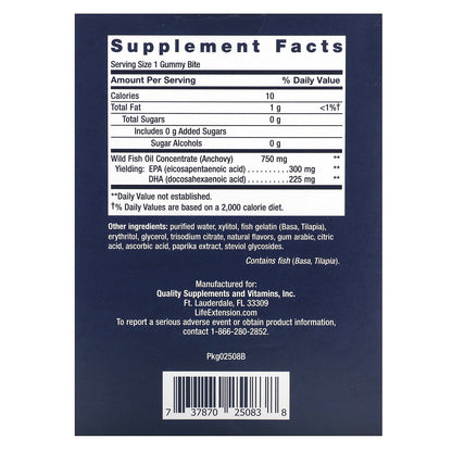 Life Extension, Omega-3 Fish Oil Gummy Bites, Tropical Fruit, 36 Gummy Bites (750 mg per Gummy Bite)