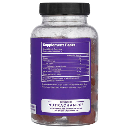 NutraChamps, Iron Gummies, Enhanced with Vitamin C, Natural Berry, 60 Vegan Gummies