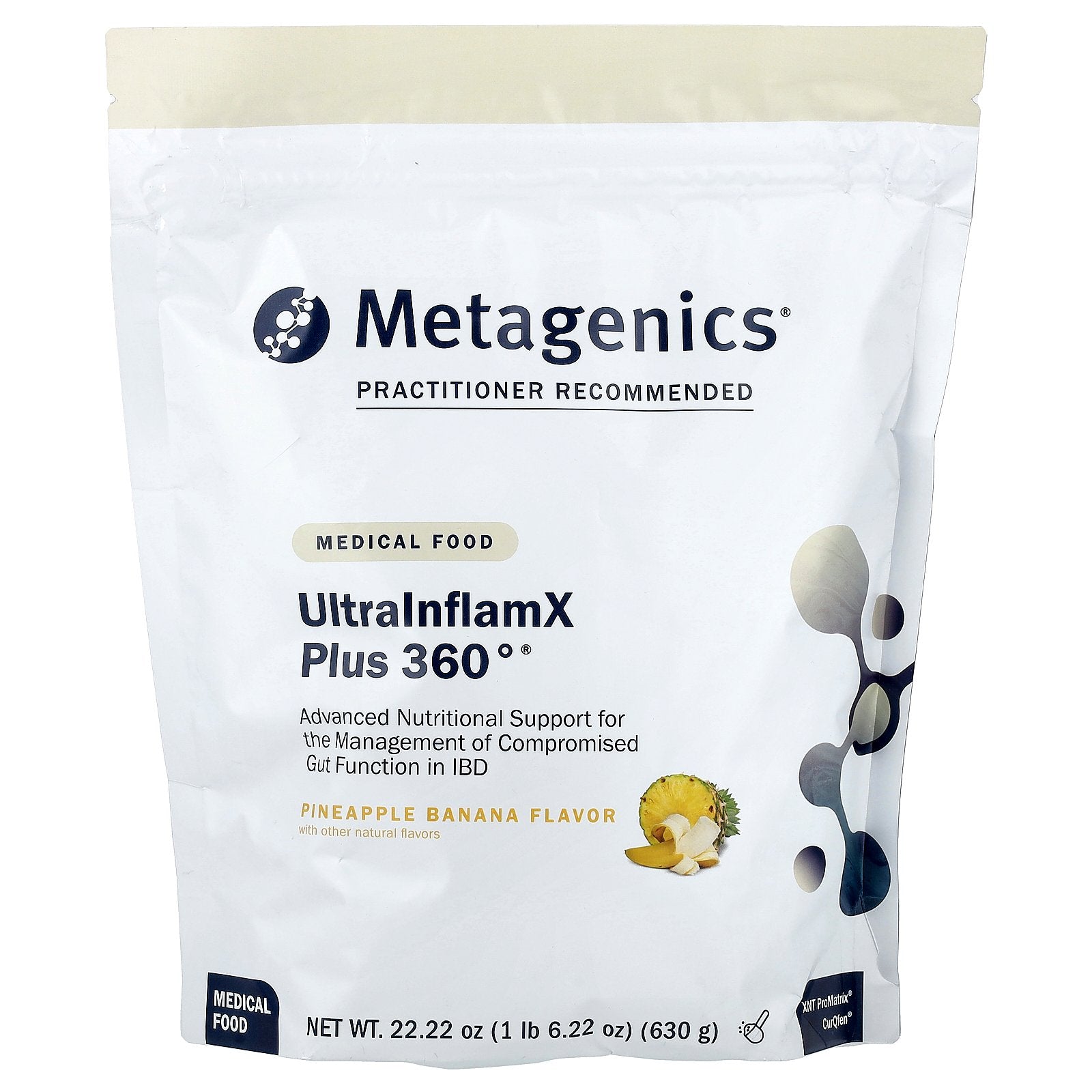 Metagenics, UltraInflamX Plus 360°, Medical Food, Pineapple Banana, 22.22 oz (630 g)