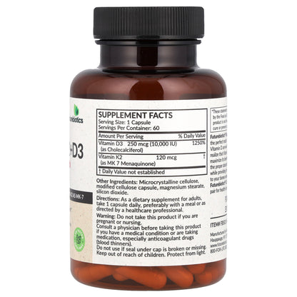 Futurebiotics, Vitamin K2 + D3, Extra Strength, 60 Capsules