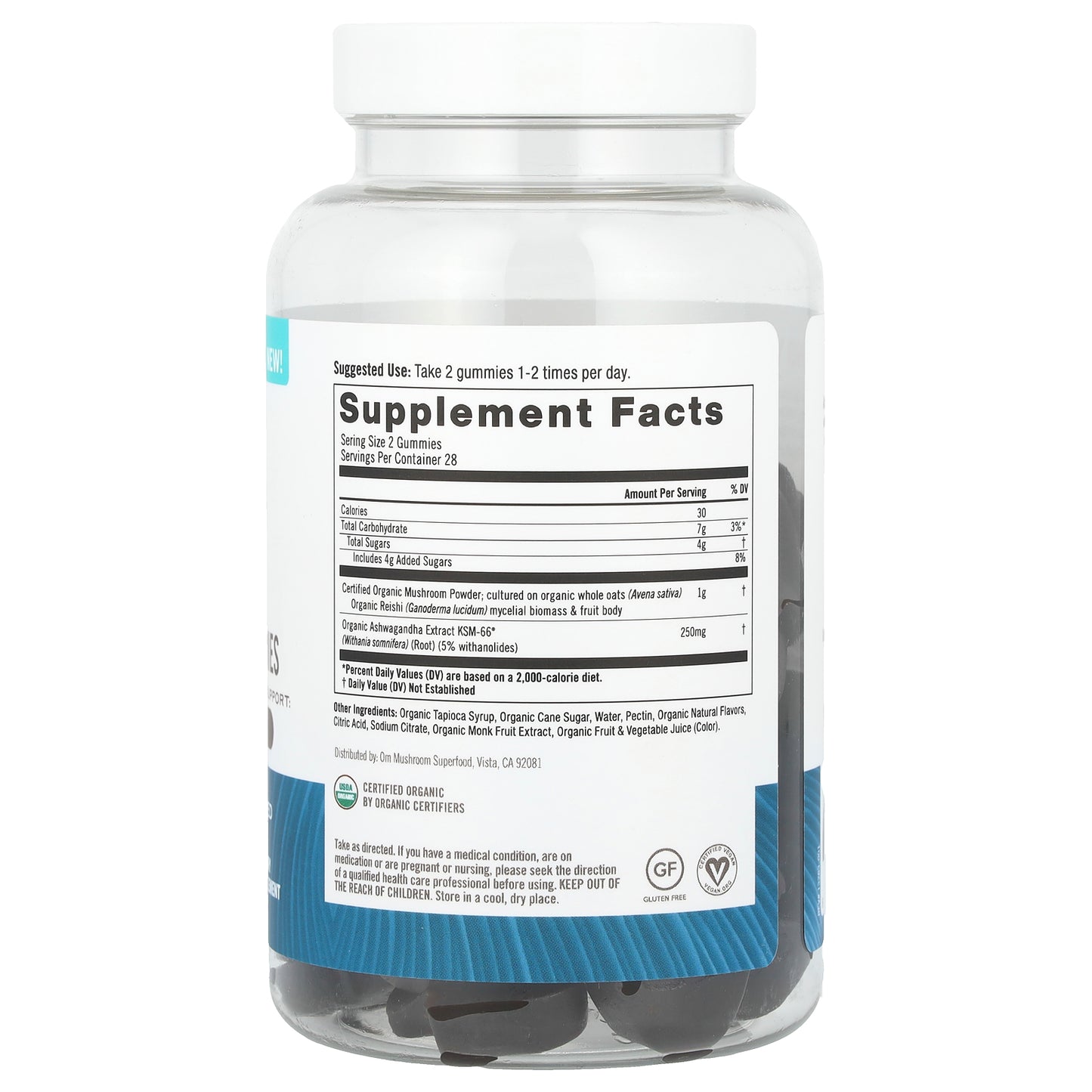 Om Mushrooms, Relax Mushroom Gummies, Blueberry , 56 Vegan Gummies