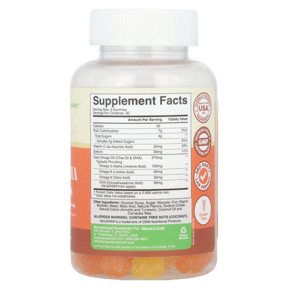 Nature's Craft, Adult Omega + DHA Gummies, Lemon & Orange, 60 Gummies