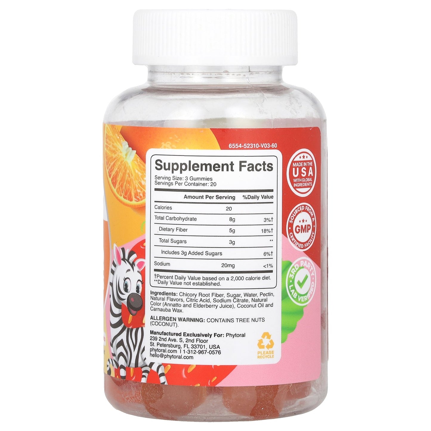 Phytoral, Kids, Fiber Gummies, Orange & Mixed Berry, 60 Gummies