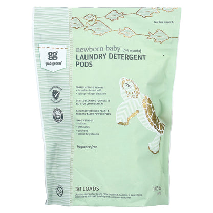 Grab Green, Newborn Baby Laundry Detergent Pods, 0-4 Months, Fragrance Free, 30 loads, 1.05 lbs (480 g)