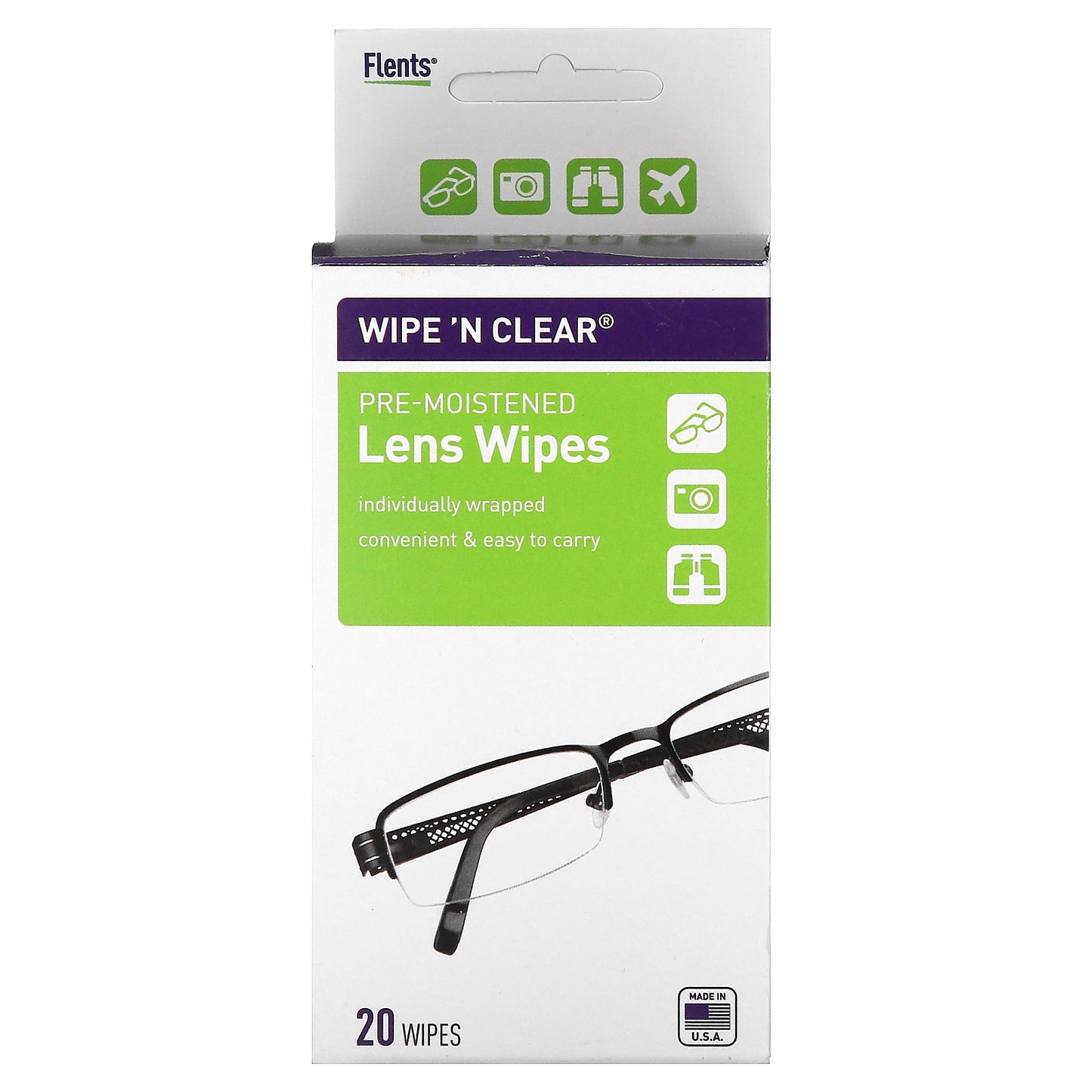 Flents, Wipe 'N Clear, Pre-Moistened Lens Wipes, 20 Wipes