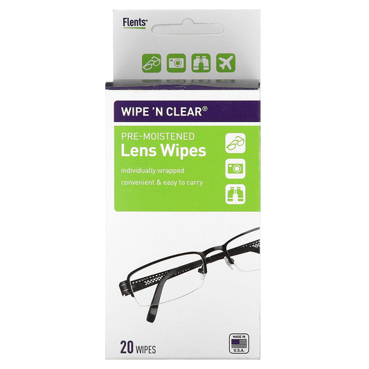 Flents, Wipe 'N Clear, Pre-Moistened Lens Wipes, 20 Wipes