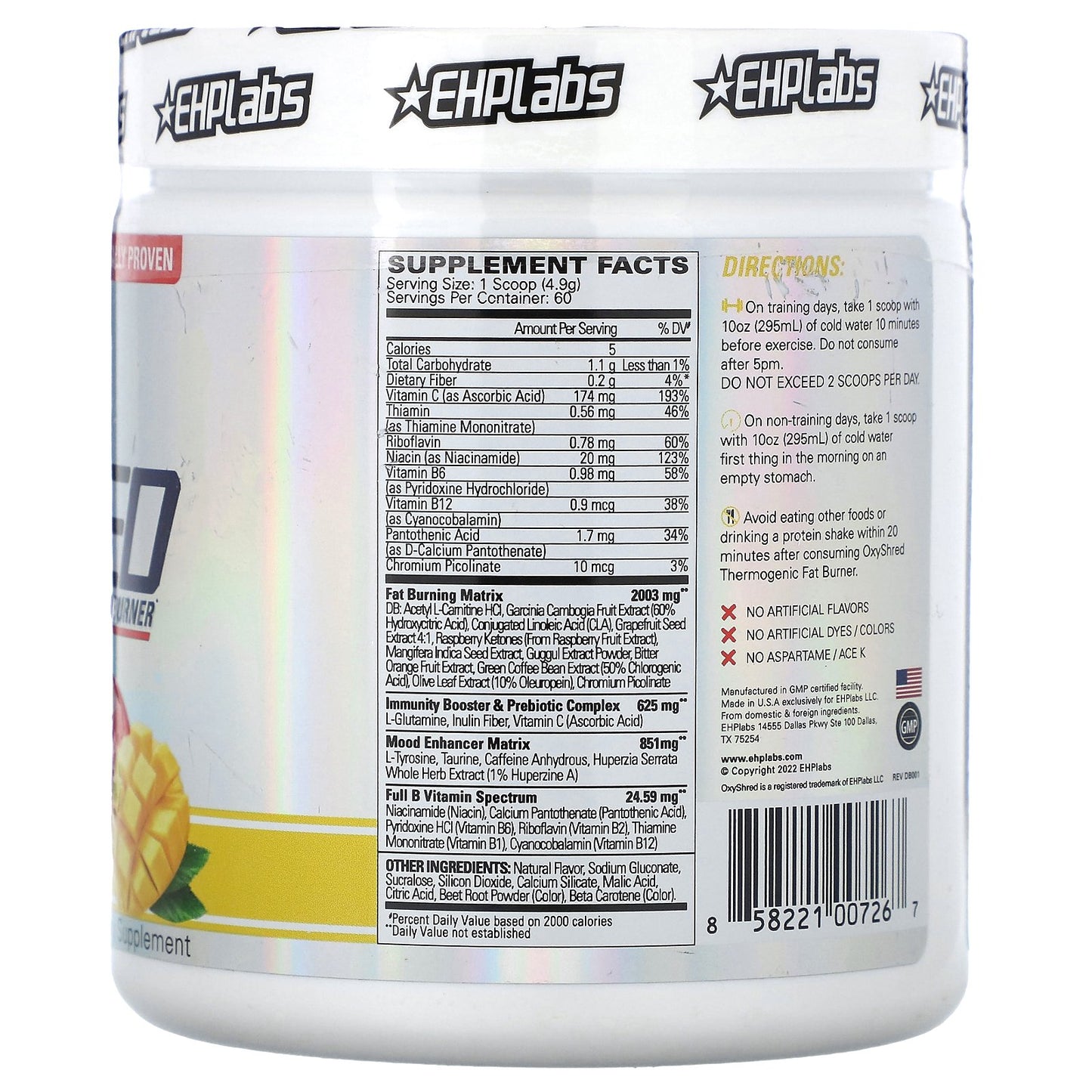 EHPlabs, OxyShred, Thermogenic Fat Burner, Mango, 10.37 oz (294 g)