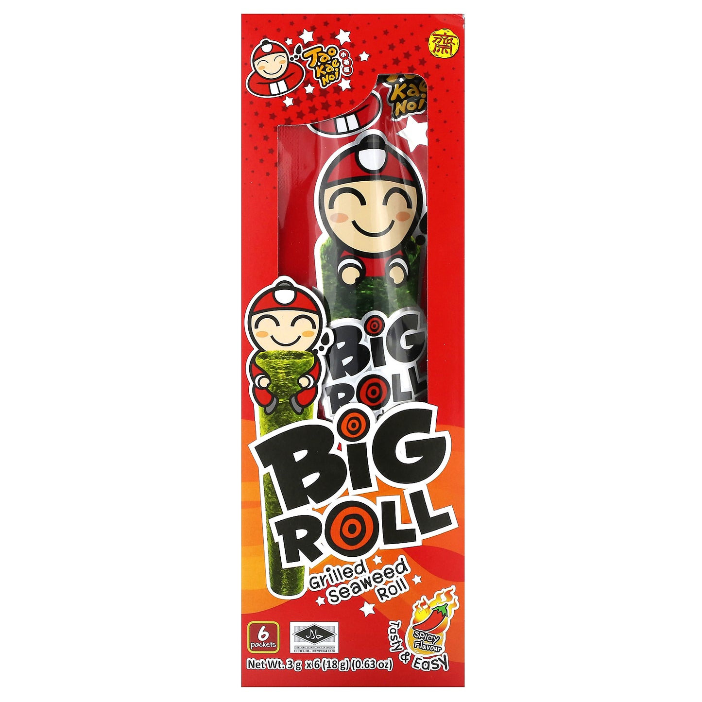 Tao Kae Noi, Big Roll, Grilled Seaweed Roll, Spicy, 6 Packets,  0.11 oz (3 g) Each