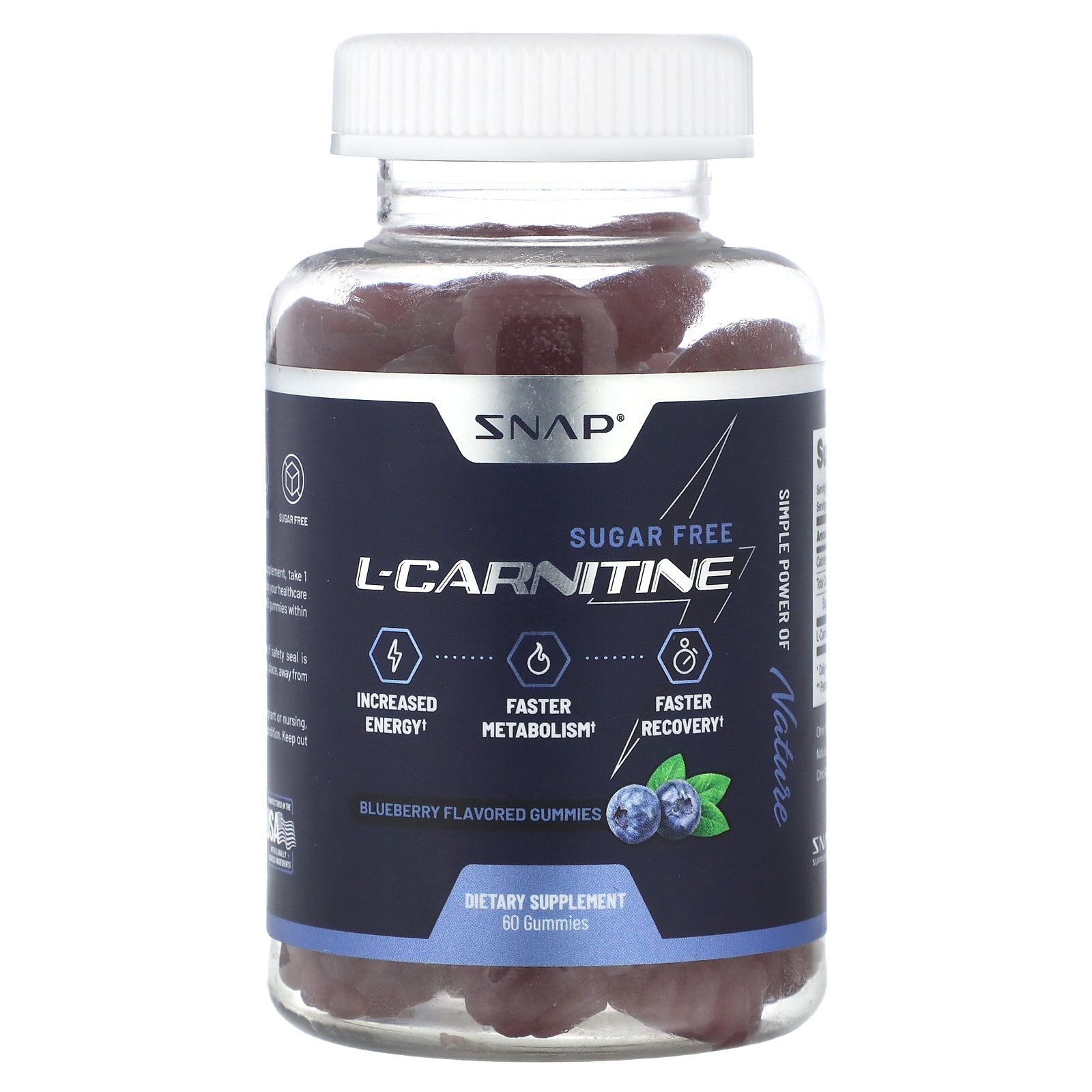 Snap Supplements, L-Carnitine Gummies, Sugar Free, Blueberry, 60 Gummies