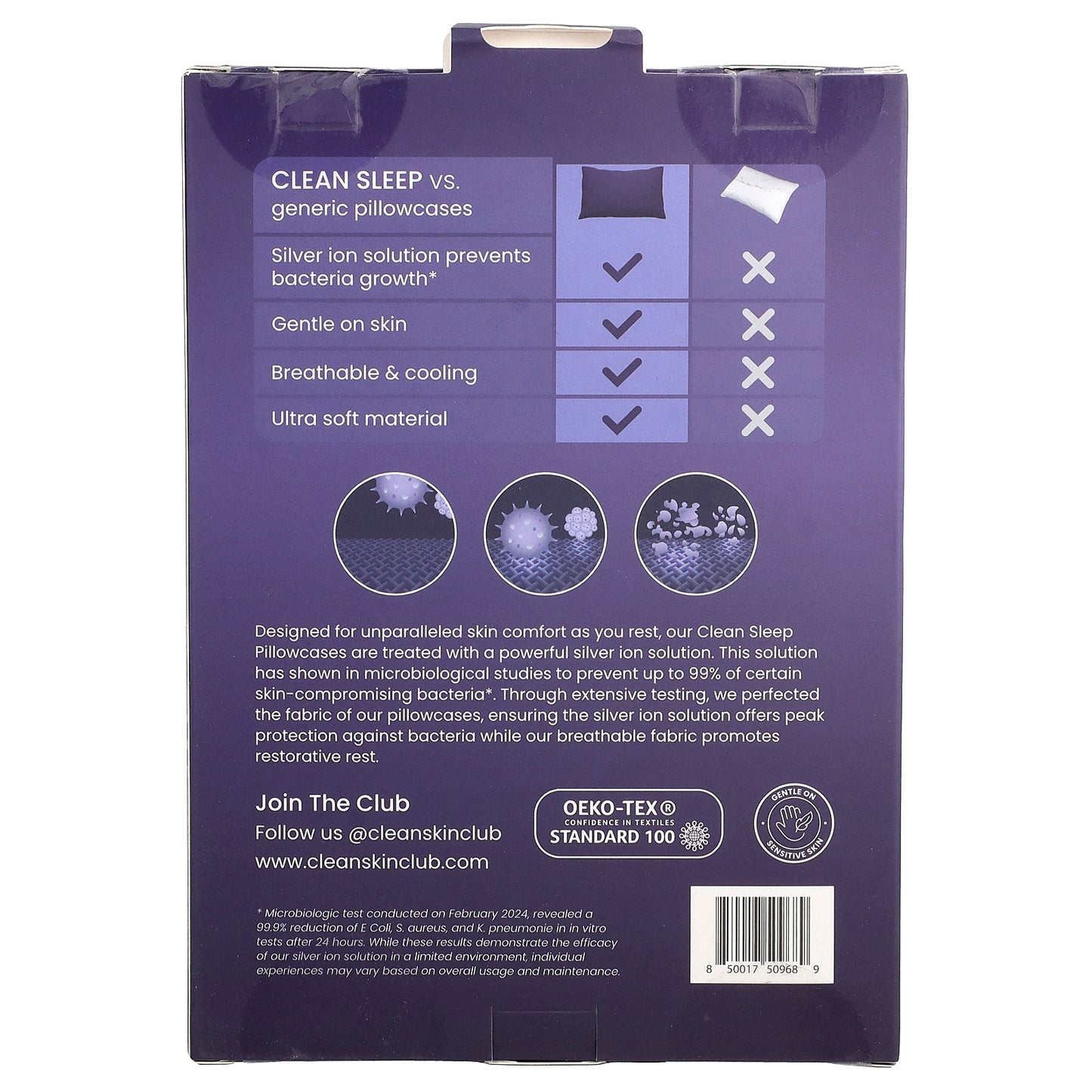 Clean Skin Club, Clean Sleep, Silver Ion Pillowcase, Midnight Blue, 1 Count