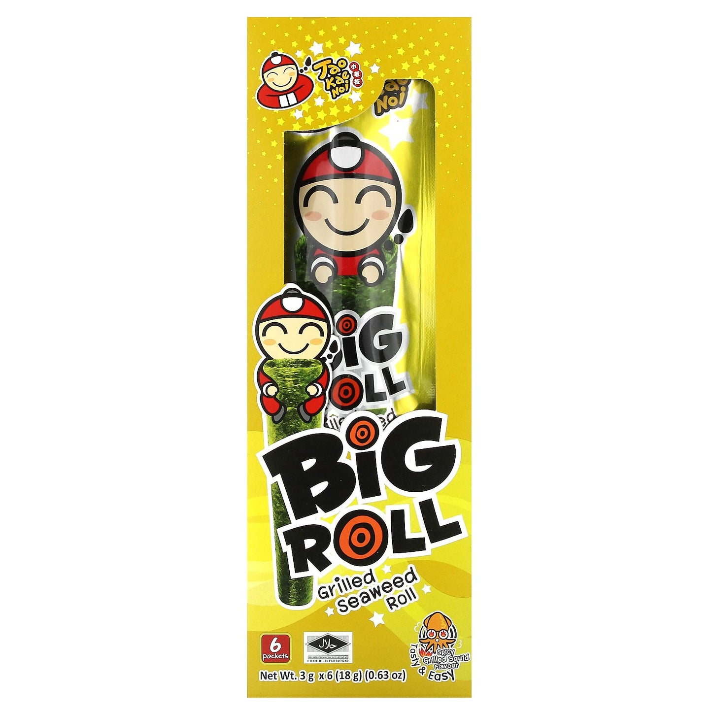 Tao Kae Noi, Big Roll, Grilled Seaweed Roll, Spicy Grilled Squid, 6 Packets, 0.11 oz (3 g ) Each