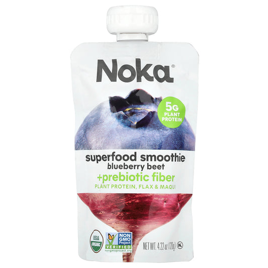 Noka, Superfood Smoothie + Prebiotic Fiber, Blueberry Beet, 4.22 oz (120 g)