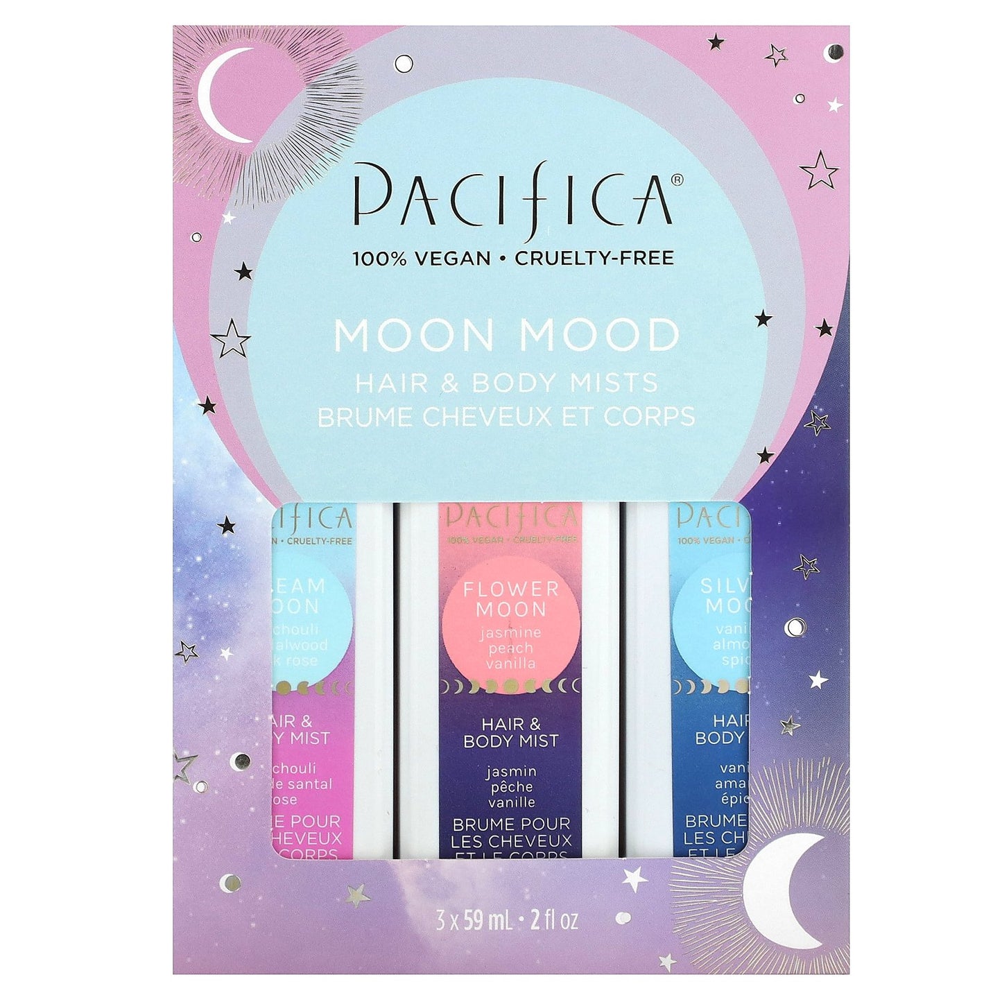 Pacifica, Hair & Body Mists, Moon Mood, 3 Pack, 2 fl oz (59 ml) Each