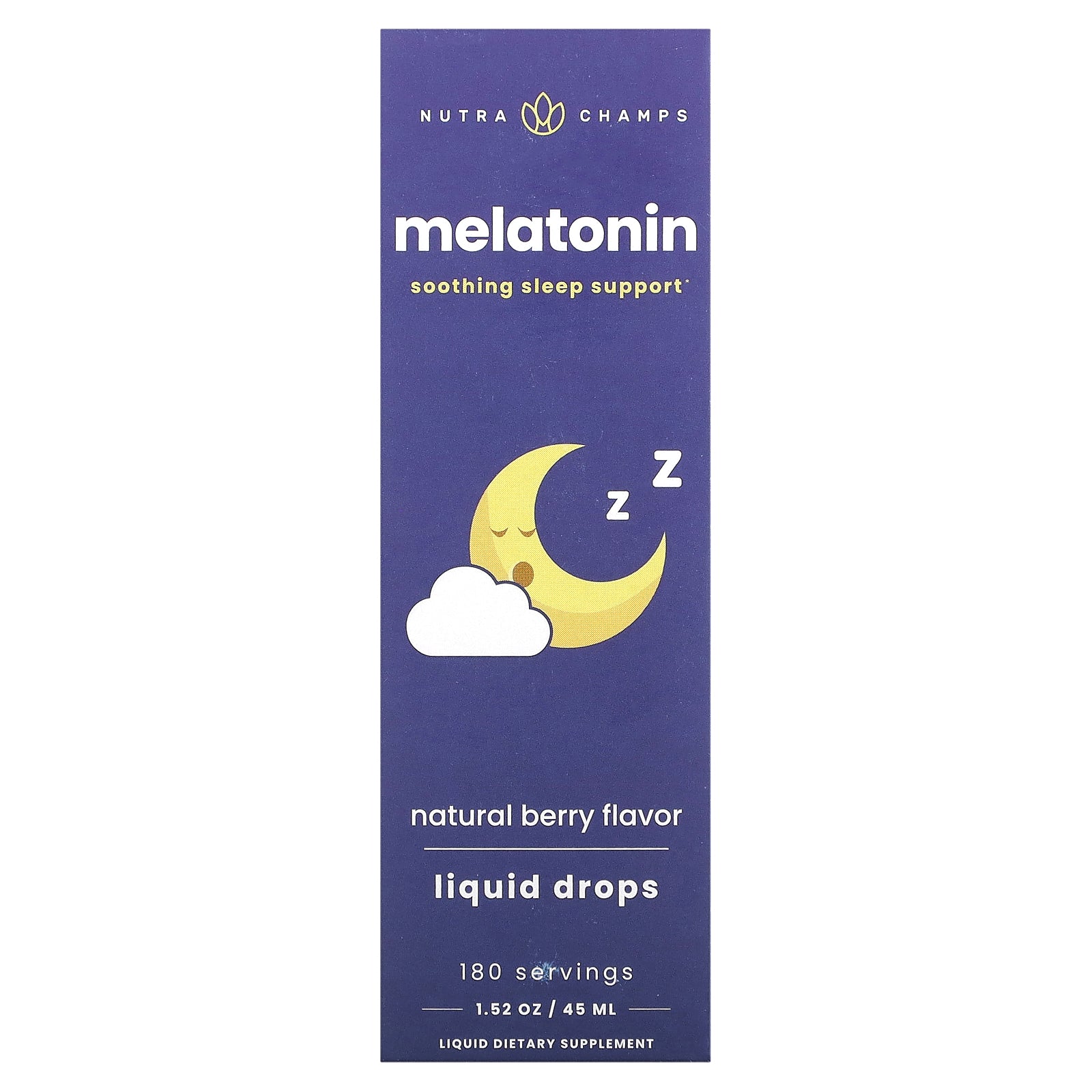 NutraChamps, Melatonin Liquid Drops, Natural Berry, 1 mg, 1.52 oz (45 ml)