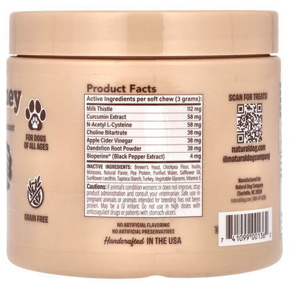 Natural Dog Company, Liver & Kidney, For Dogs, All Ages, 90 Soft Chewable Bites, 9.5 oz (270 g)